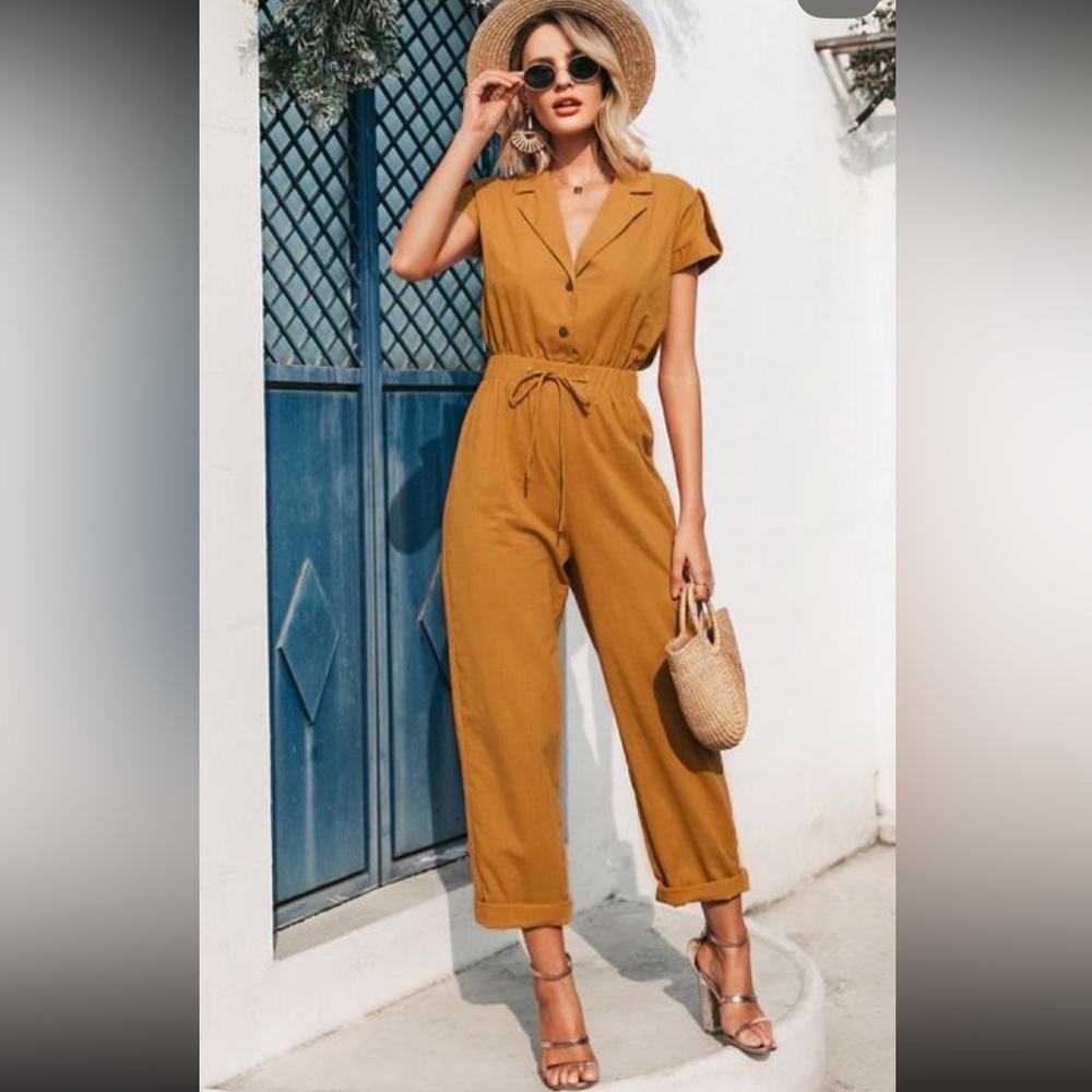 Simplee BOHO ROMPER DRAWSTRING PLAYSUIT KHAKI YELLOW